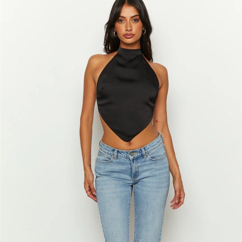 Laylee Black High Neck Satin Top, Size 10